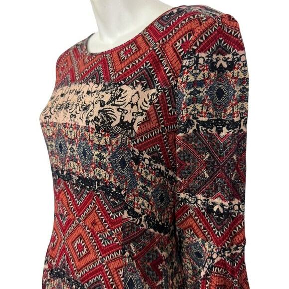 Holding Horses Anthropologie Bell Flare Sleeve Dress Mini Fit Flare Red Print M - Picture 10 of 16